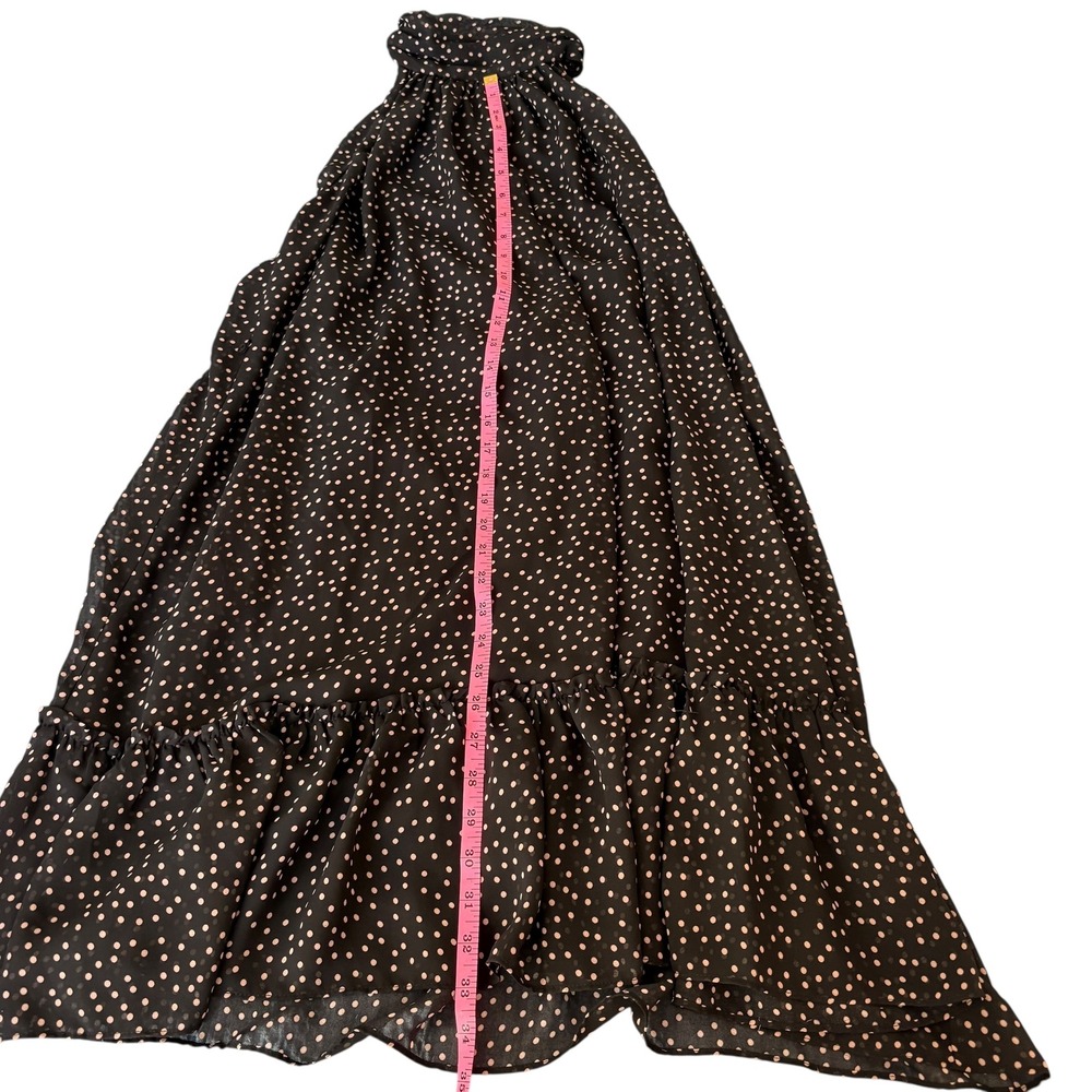Just Taylor Black Cream Polka Dot Halter Dress Sleeveless Ruffle Hem Size 4 - Picture 4 of 6